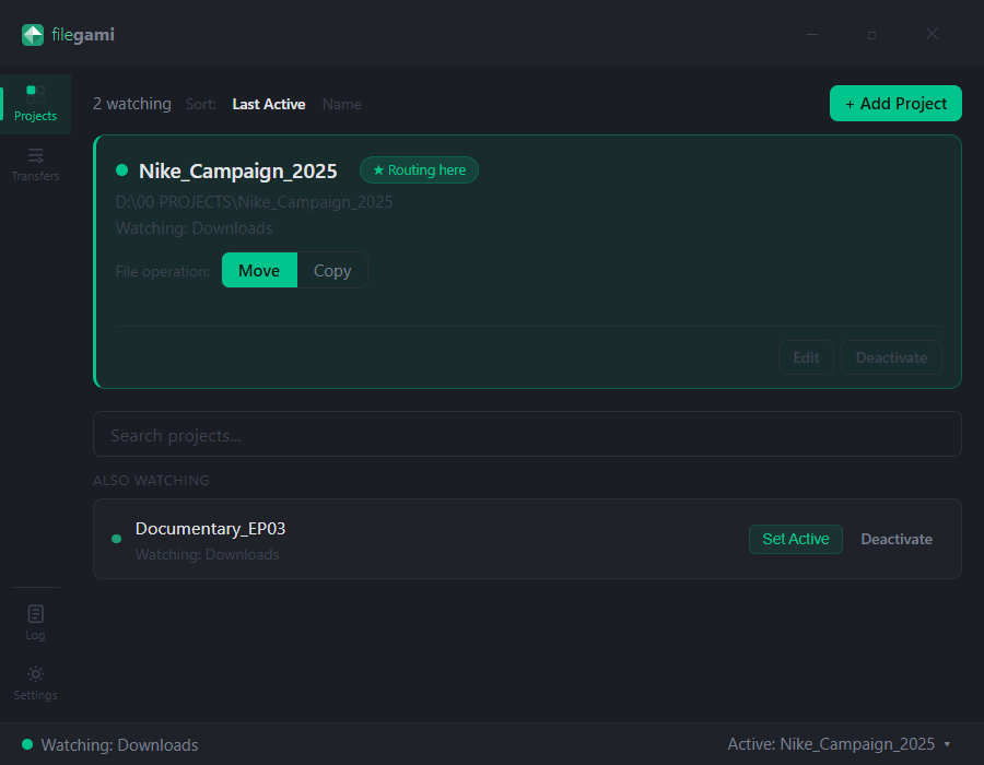 Projects tab